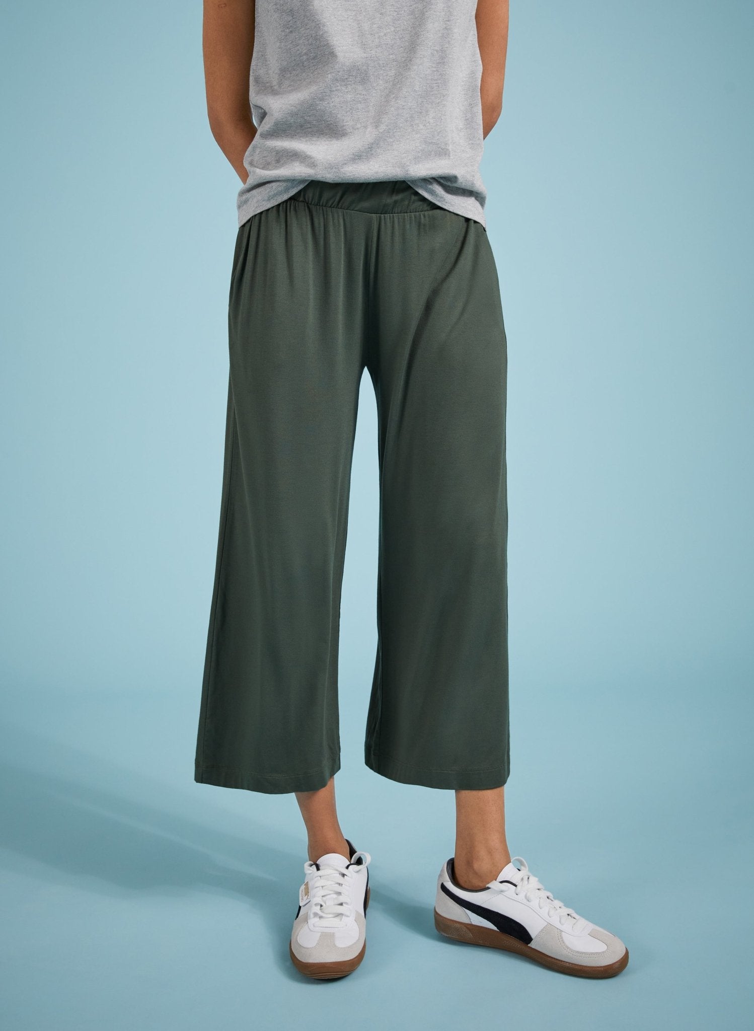 Cropped Palazzo Trousers - Deep Khaki Baukjen