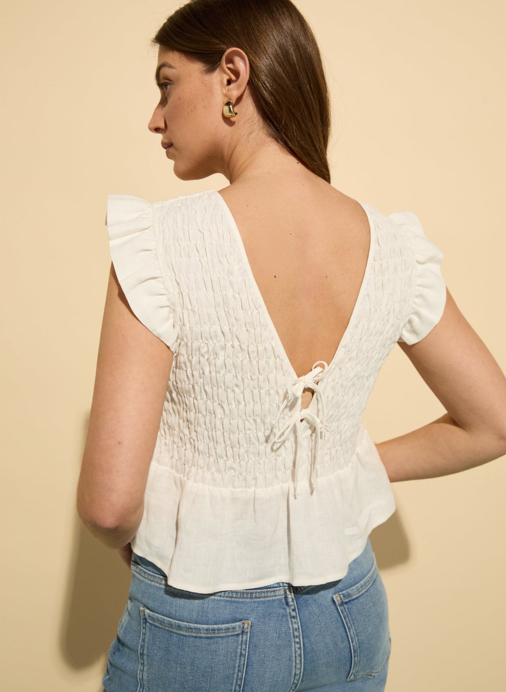 Danielle Hemp Smocked Blouse - Pure White Baukjen