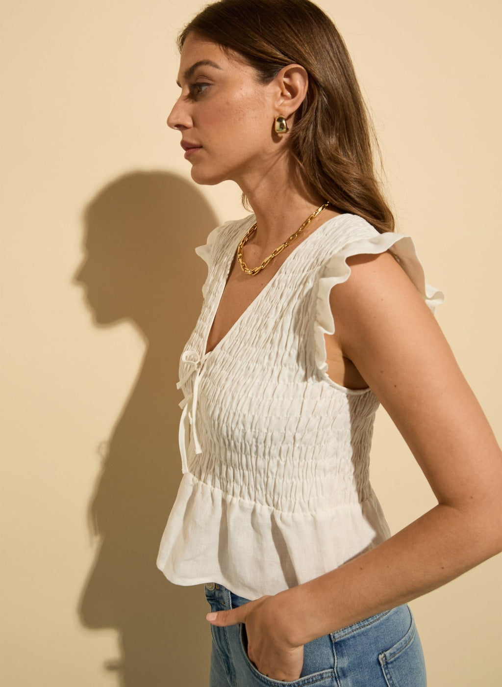 Danielle Hemp Smocked Blouse - Pure White Baukjen
