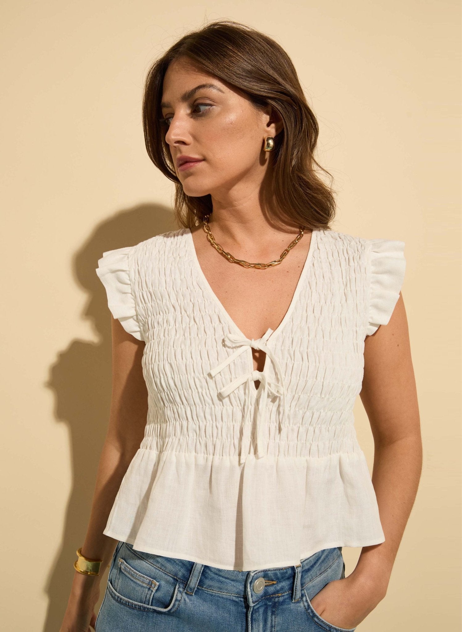 Danielle Hemp Smocked Blouse - Pure White Baukjen