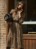 Daryn Printed Midi Dress - Cognac Leopard Baukjen