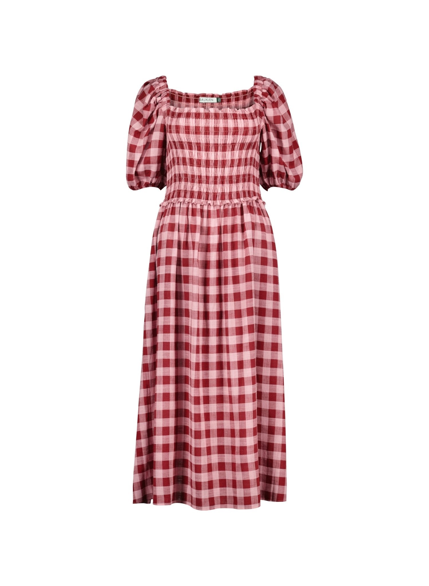 Davina Gingham Midi Dress - Pink & Burgundy Gingham Baukjen