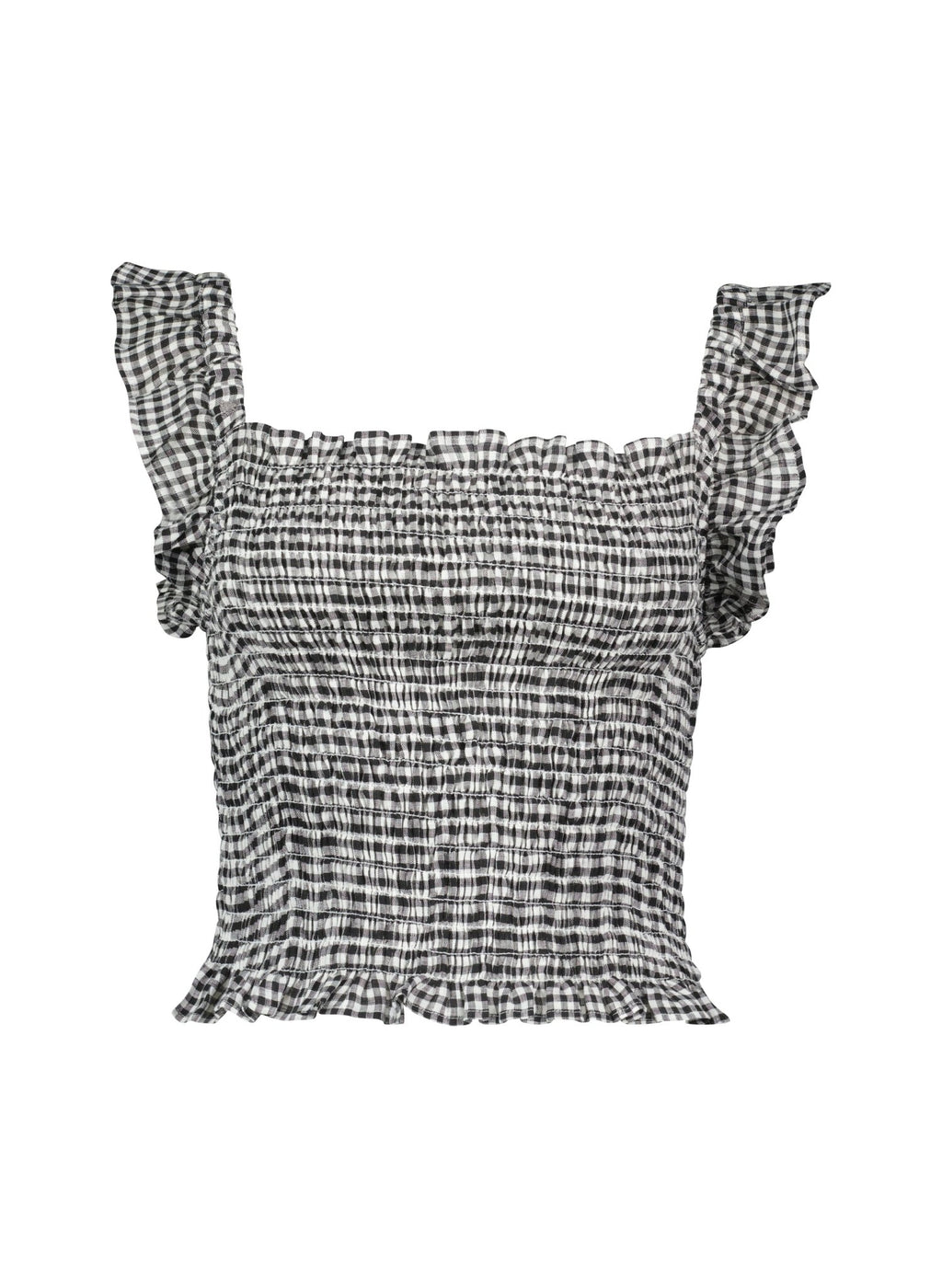Debrah Linen Top - Black & White Gingham Baukjen