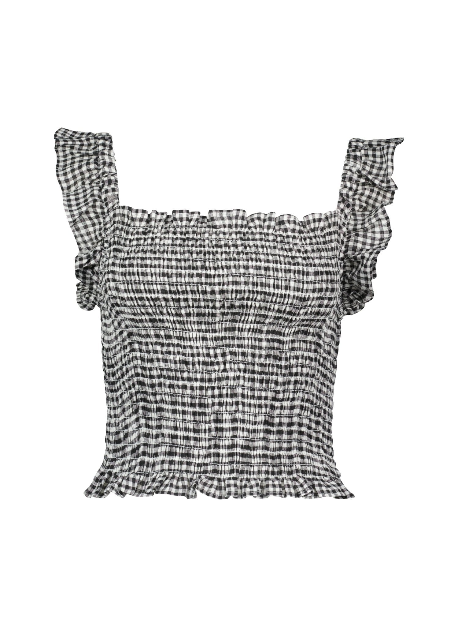 Debrah Linen Top - Black & White Gingham Baukjen