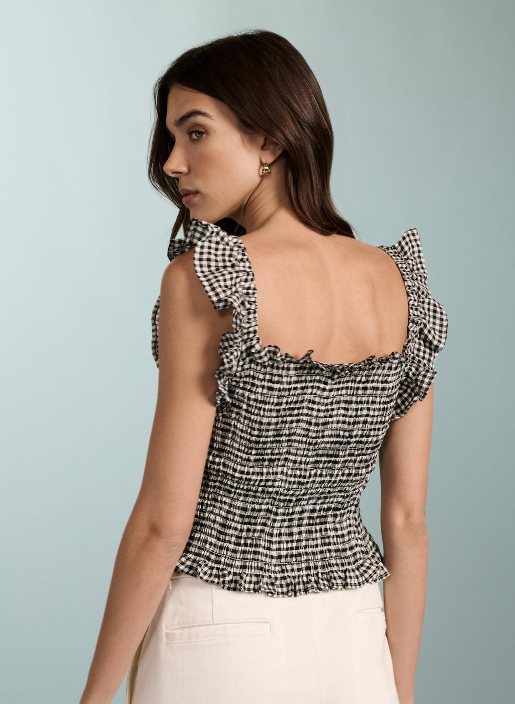 Debrah Linen Top - Black & White Gingham Baukjen