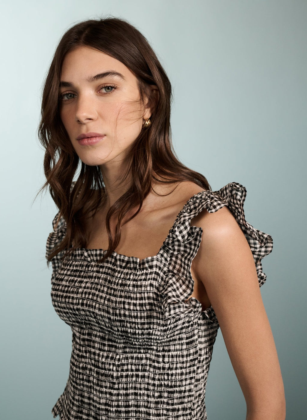 Debrah Linen Top - Black & White Gingham Baukjen