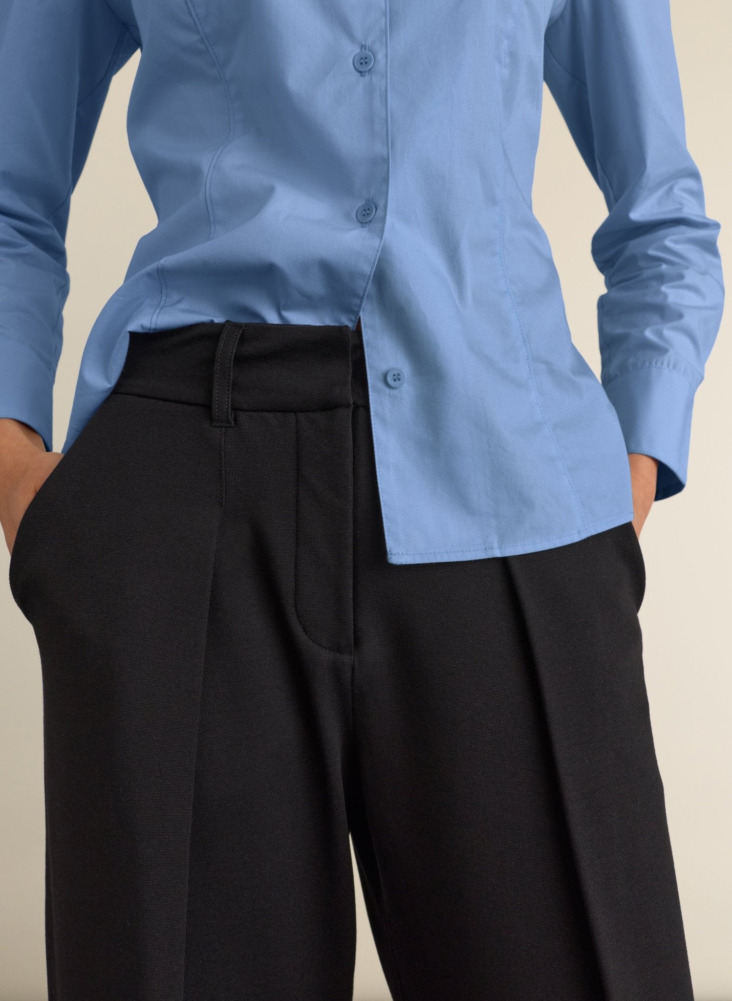Dina Pleated Wide-Leg Ponte Trousers - Black Baukjen