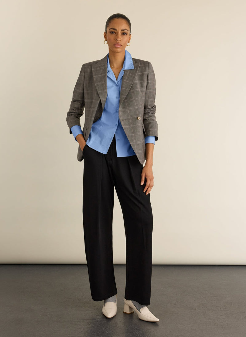 Dina Pleated Wide-Leg Ponte Trousers - Black Baukjen