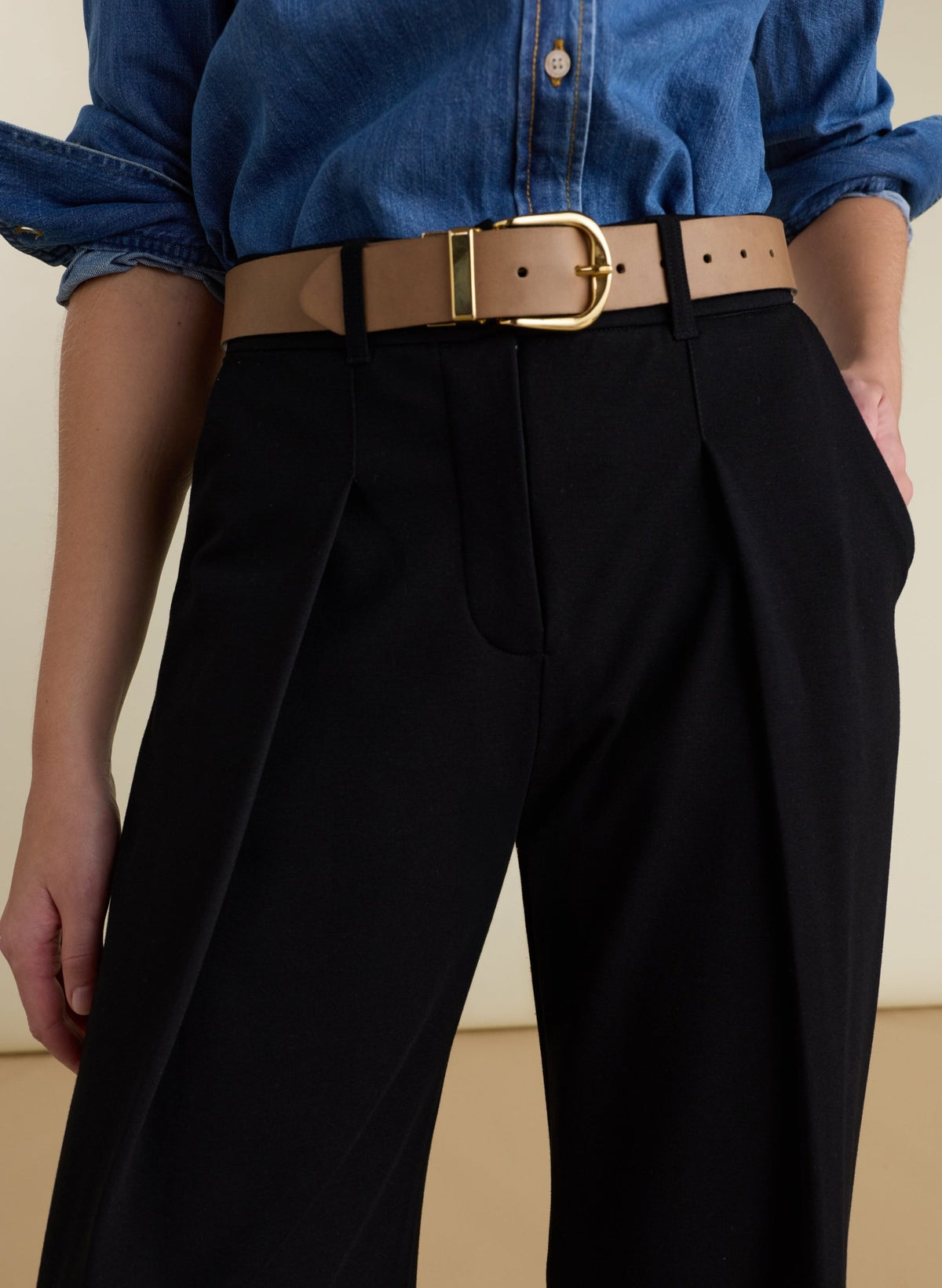 Dina Pleated Wide-Leg Ponte Trousers - Black Baukjen
