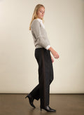 Donna Wool Blend Side Stripe Wide Leg Trousers - Caviar Black & Chocolate Baukjen