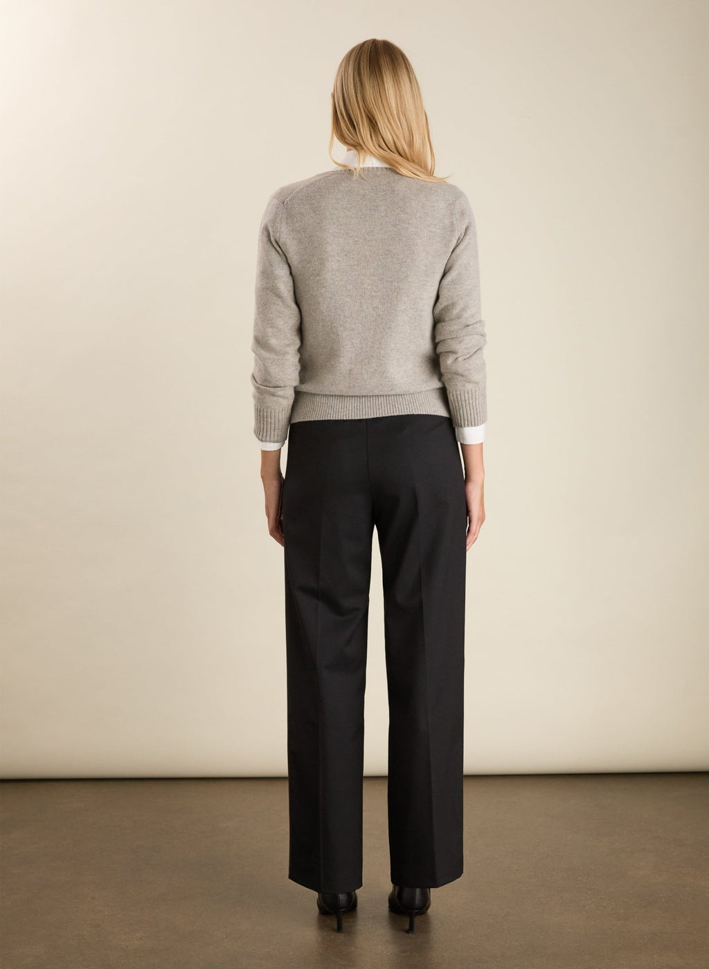 Donna Wool Blend Side Stripe Wide Leg Trousers - Caviar Black & Chocolate Baukjen