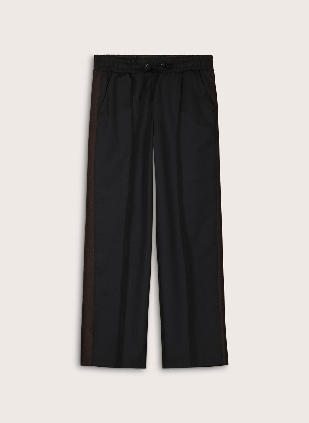 Donna Wool Blend Side Stripe Wide Leg Trousers - Caviar Black & Chocolate Baukjen