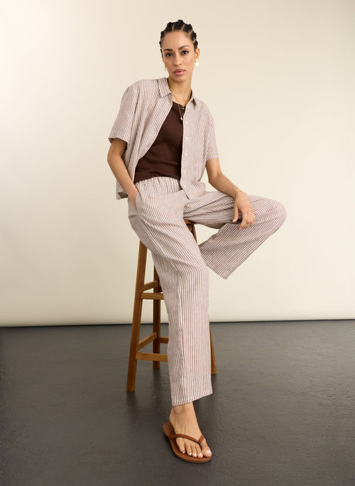 Doretta Linen Trousers - Chocolate Stripe Baukjen
