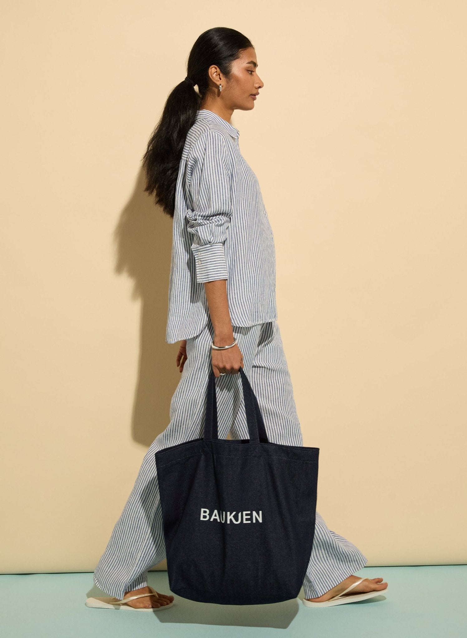 Doretta Linen Trousers - Indigo Stripe Baukjen