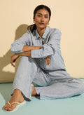 Doretta Linen Trousers - Indigo Stripe Baukjen