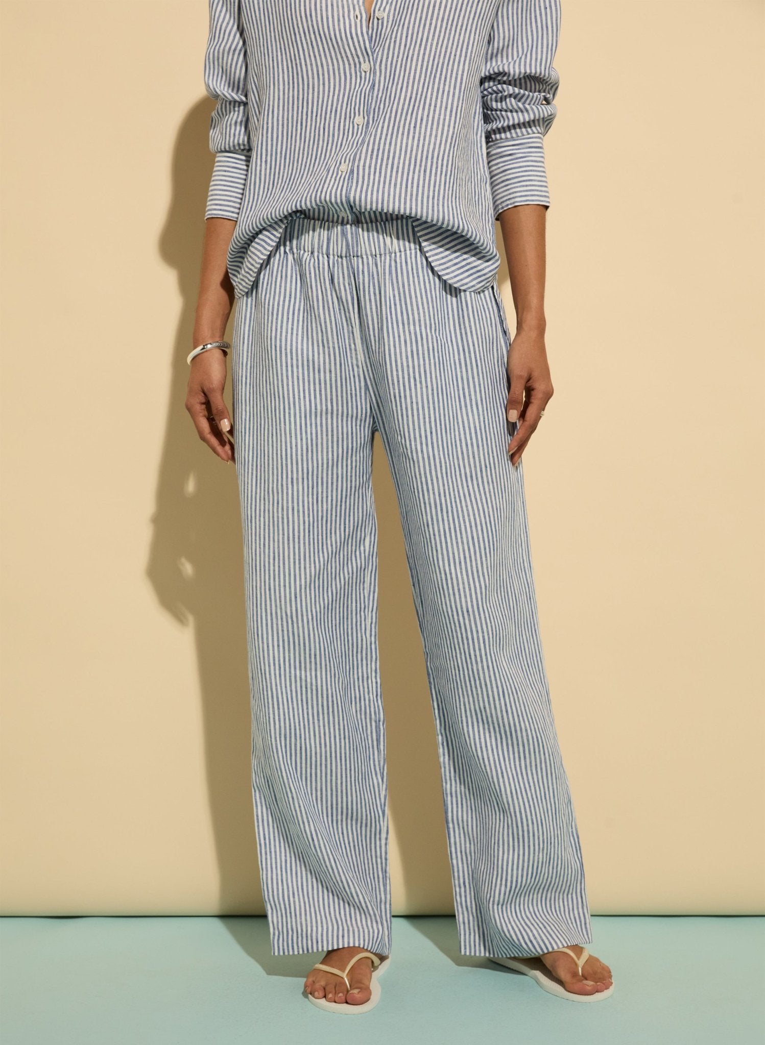 Doretta Linen Trousers - Indigo Stripe Baukjen
