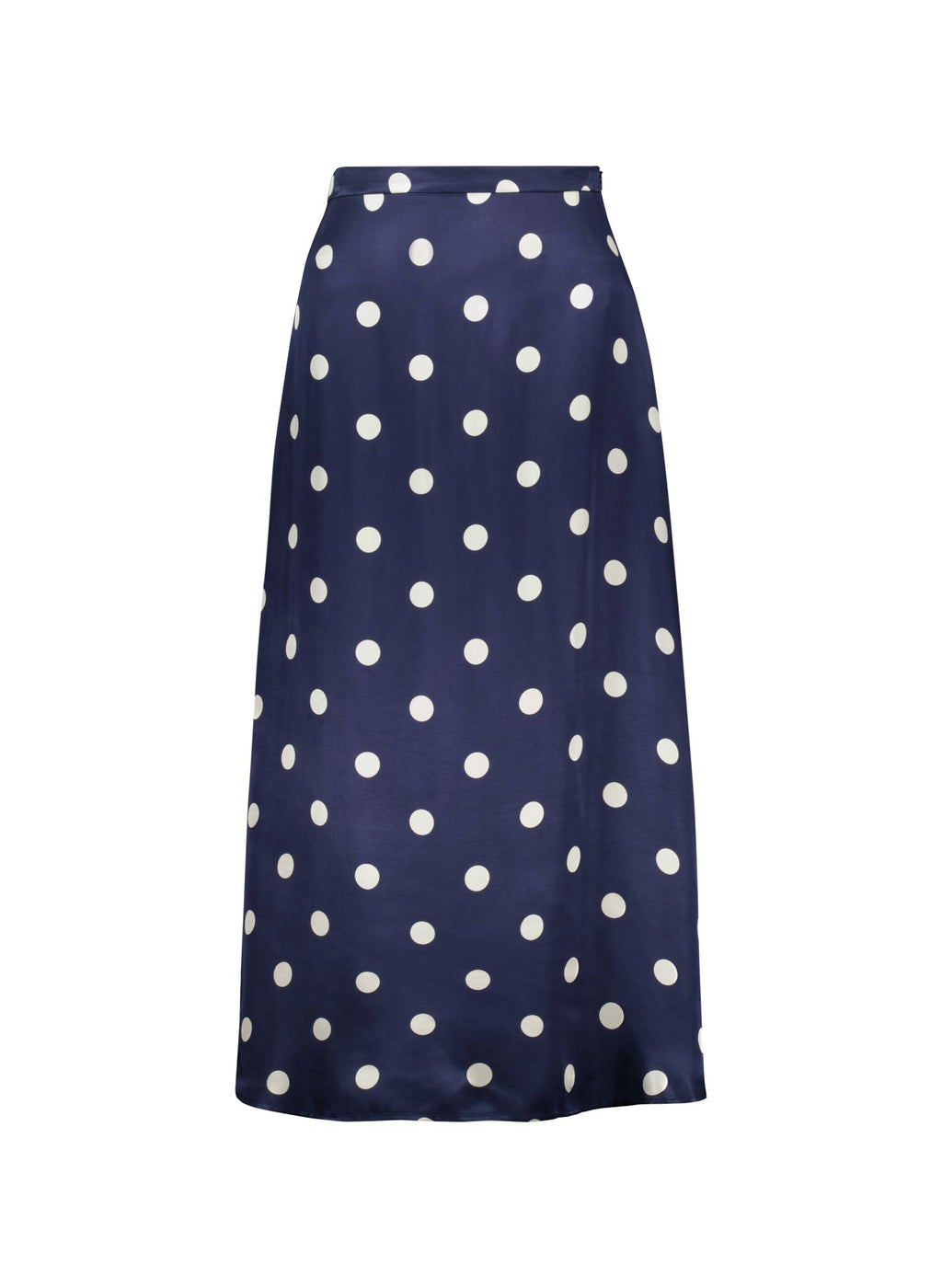 Doris Satin Skirt - Navy Big Polka Baukjen