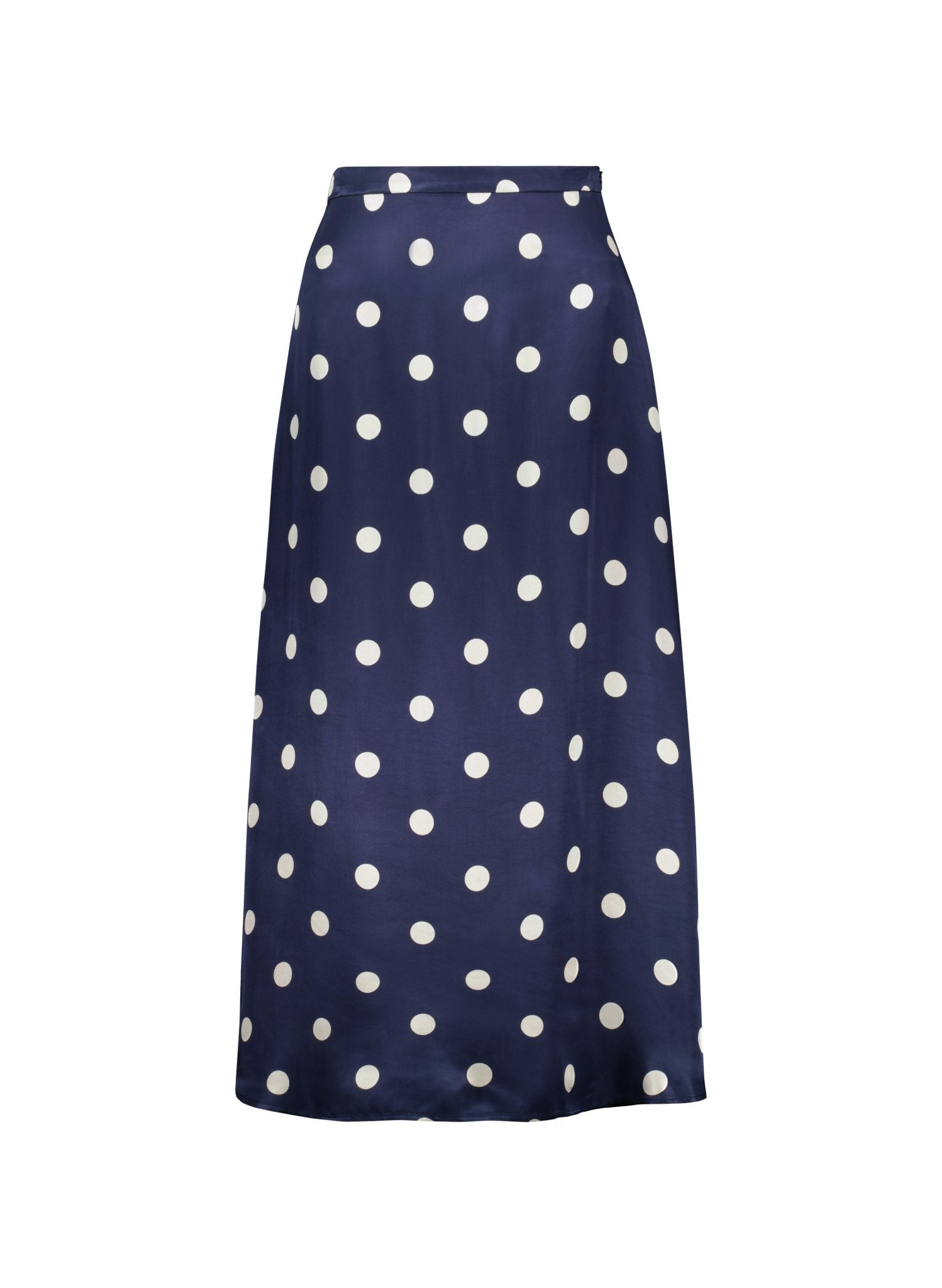Doris Satin Skirt - Navy Big Polka Baukjen