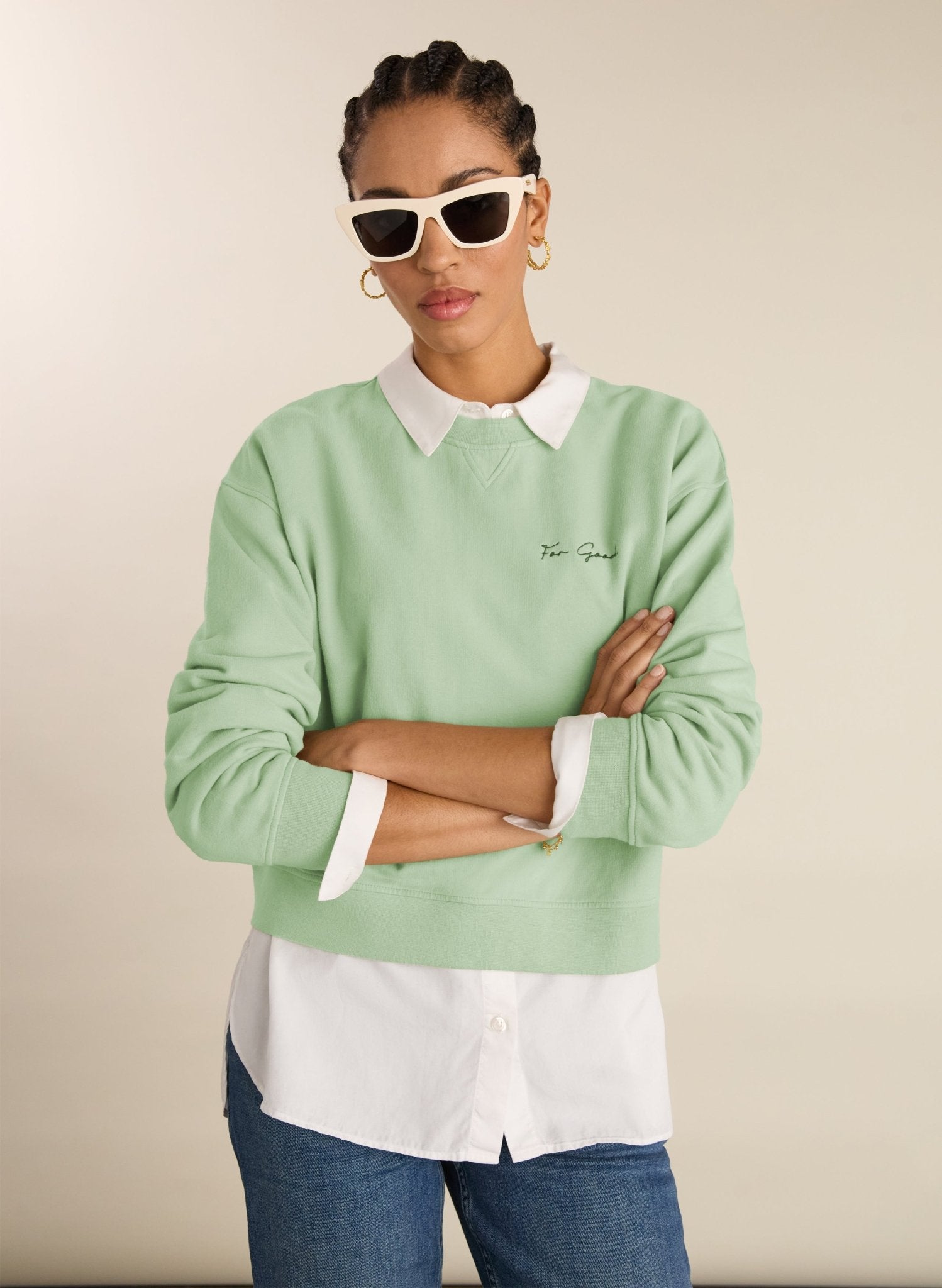 Dorrie Organic Cotton Cropped Sweatshirt - Pistachio Baukjen