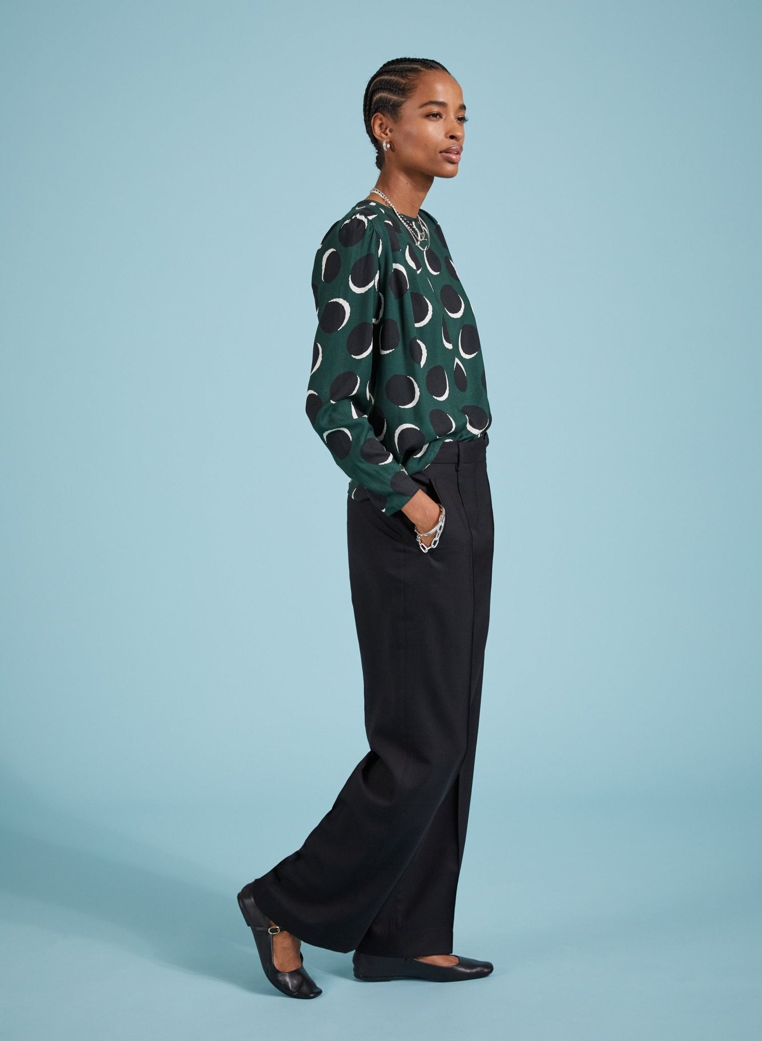 Dottie Printed Blouse - Green Shadow Spot Baukjen