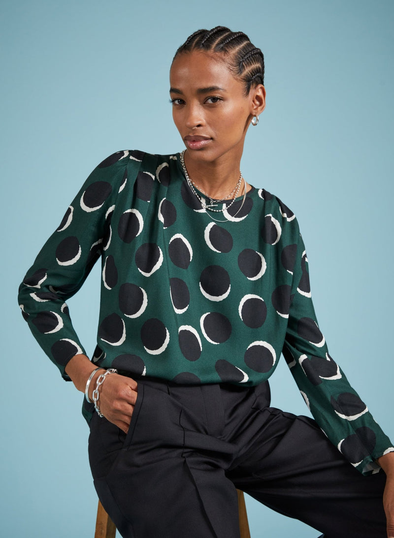 Dottie Printed Blouse - Green Shadow Spot Baukjen