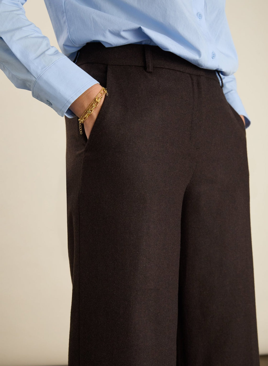 Easton Wool Blend Wide Leg Trousers - Dark Chocolate Baukjen