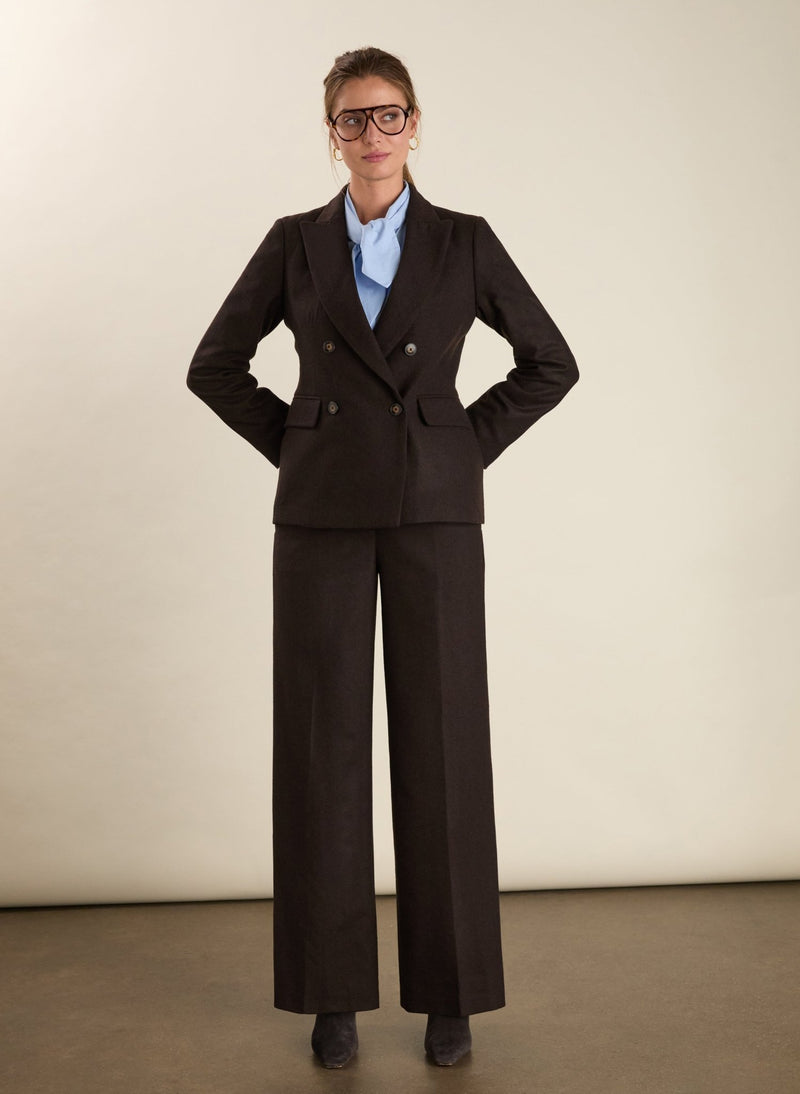 Easton Wool Blend Wide Leg Trousers - Dark Chocolate Baukjen