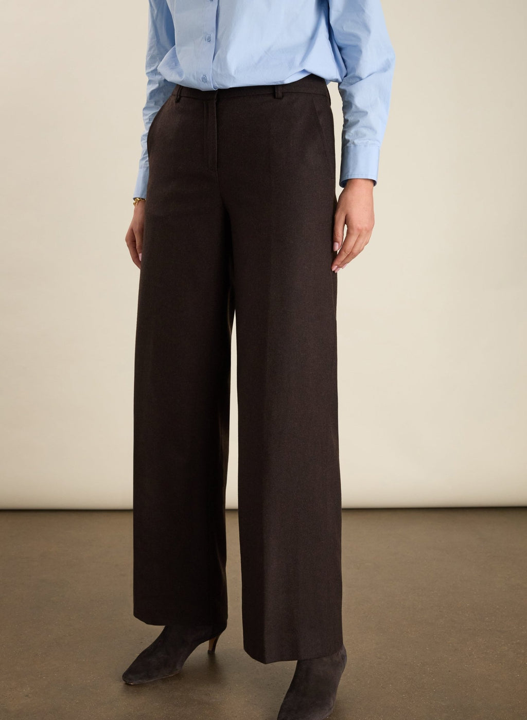 Easton Wool Blend Wide Leg Trousers - Dark Chocolate Baukjen