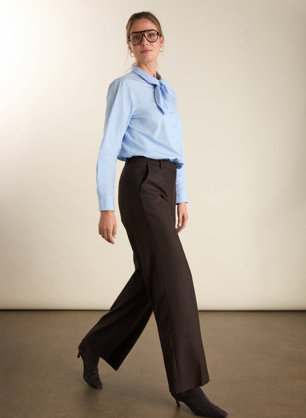 Easton Wool Blend Wide Leg Trousers - Dark Chocolate Baukjen