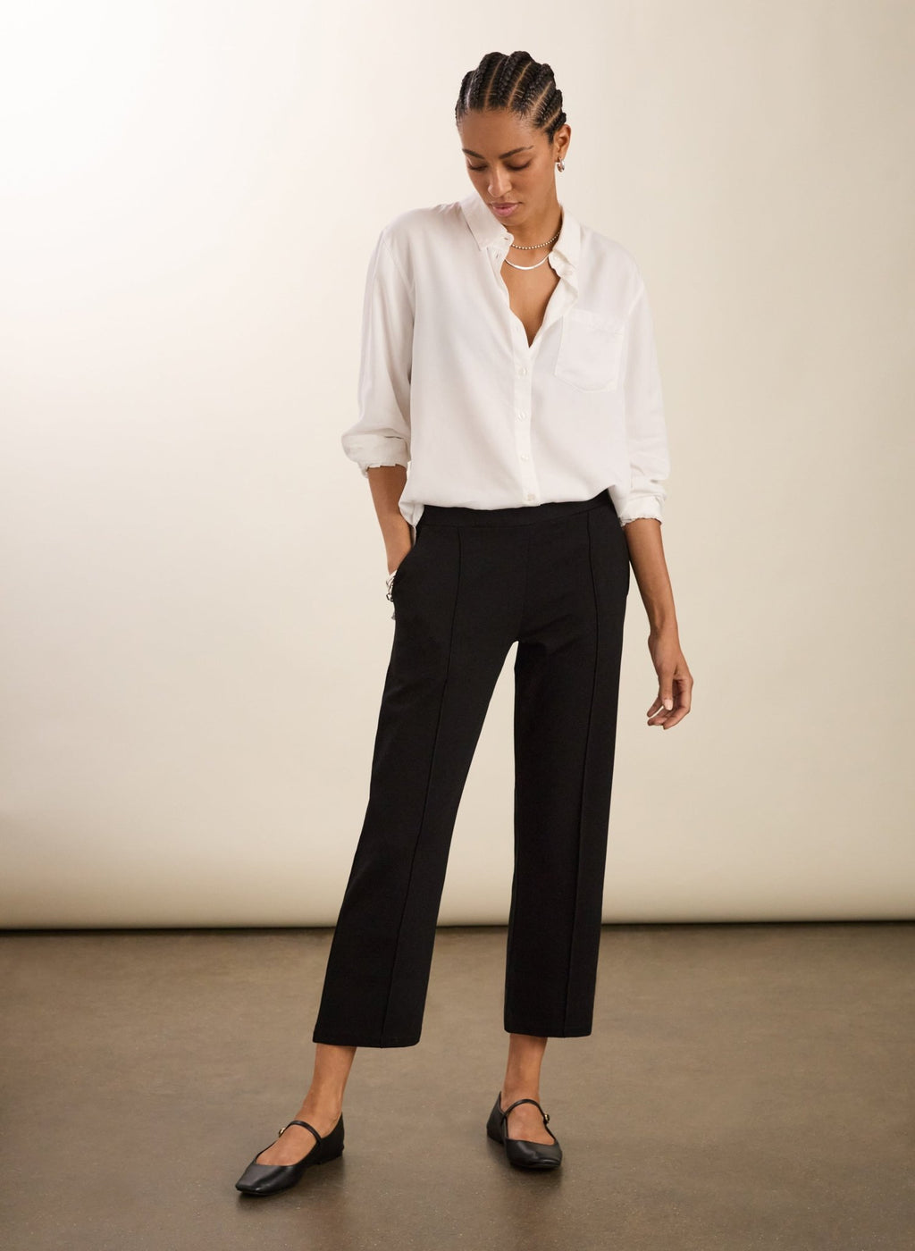 Ebru Ponte Straight Leg Crop Trousers - Caviar Black Baukjen