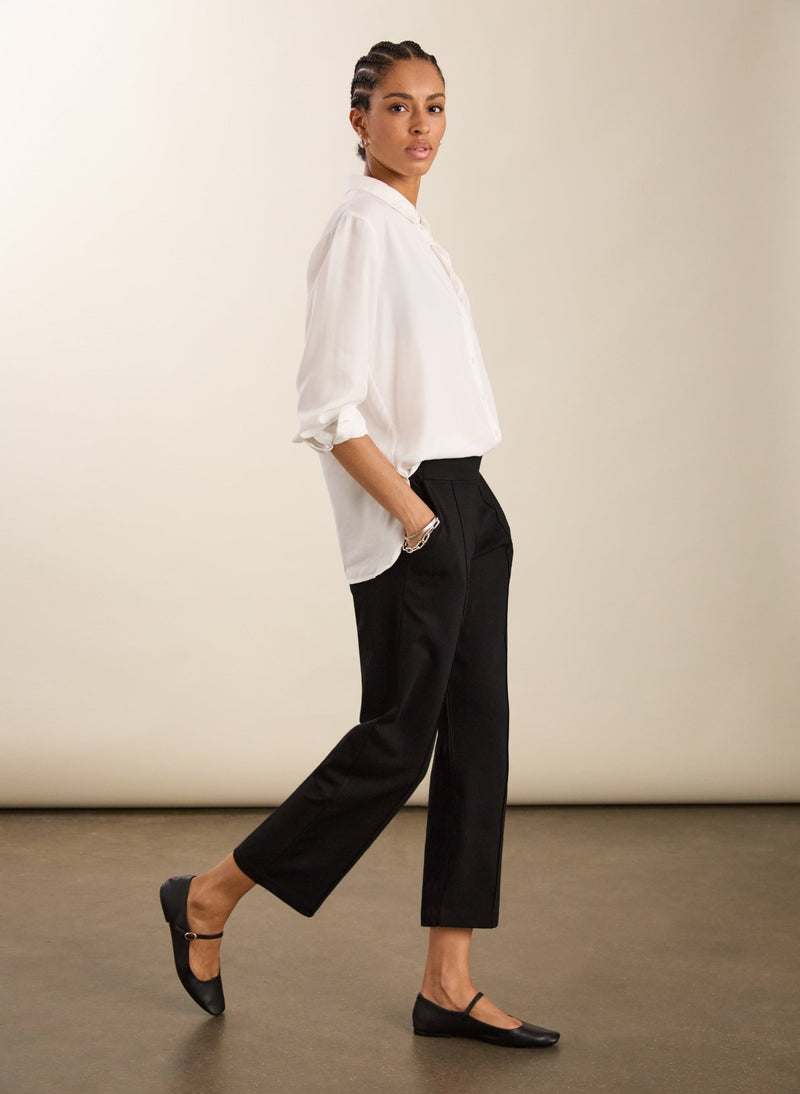 Ebru Ponte Straight Leg Crop Trousers - Caviar Black Baukjen