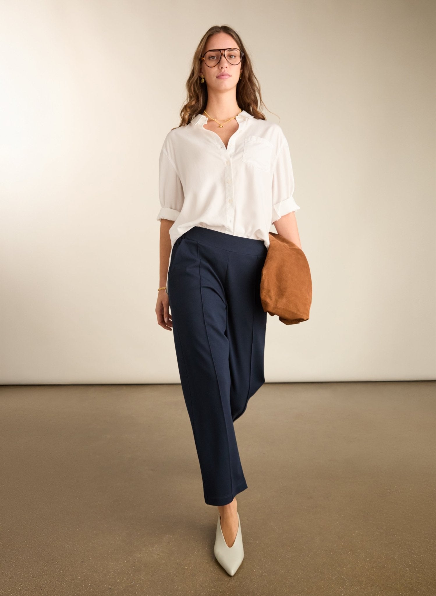 Ebru Ponte Straight Leg Crop Trousers - Classic Navy Baukjen