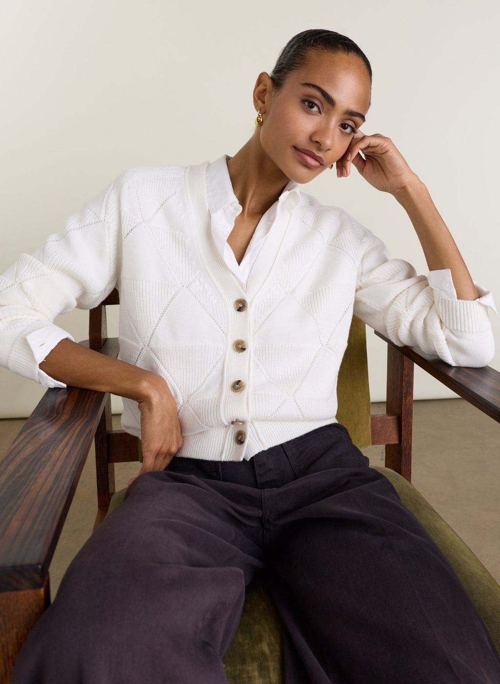 Eli Merino Argyle Cardigan - Cream Baukjen