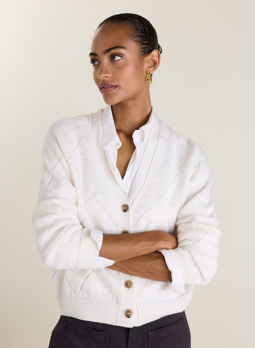 Eli Merino Argyle Cardigan - Cream Baukjen