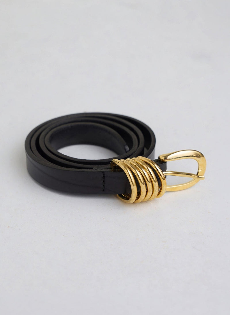 Elise Leather Belt - Gold - Black Baukjen