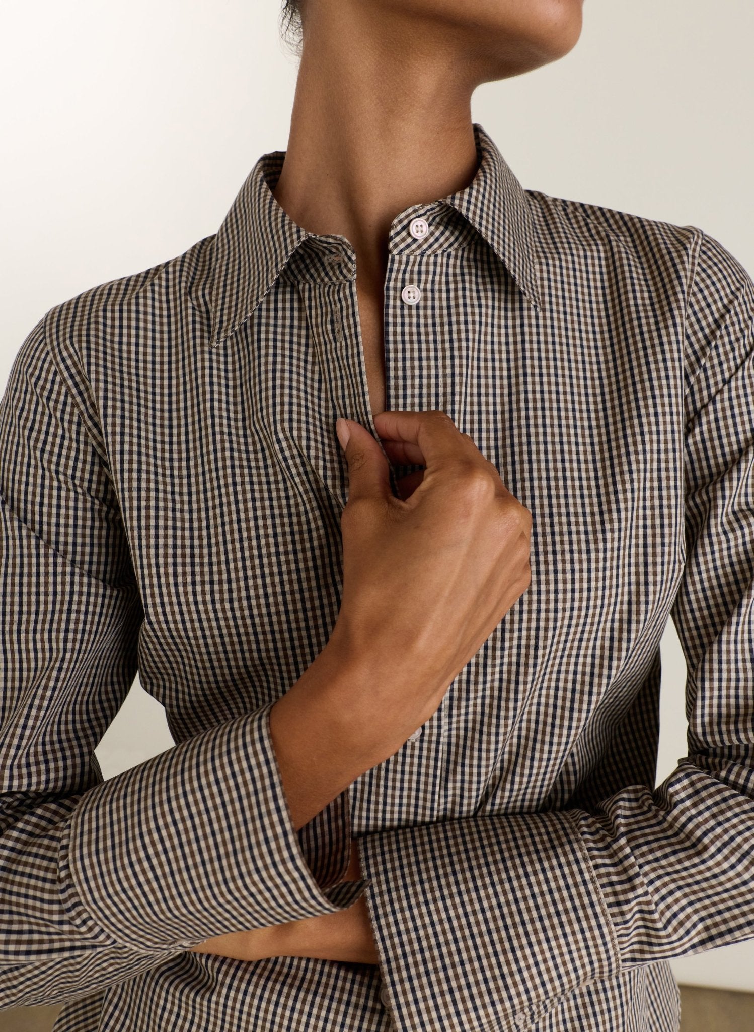 Elle Cinched Waist Shirt - Brown Check Baukjen