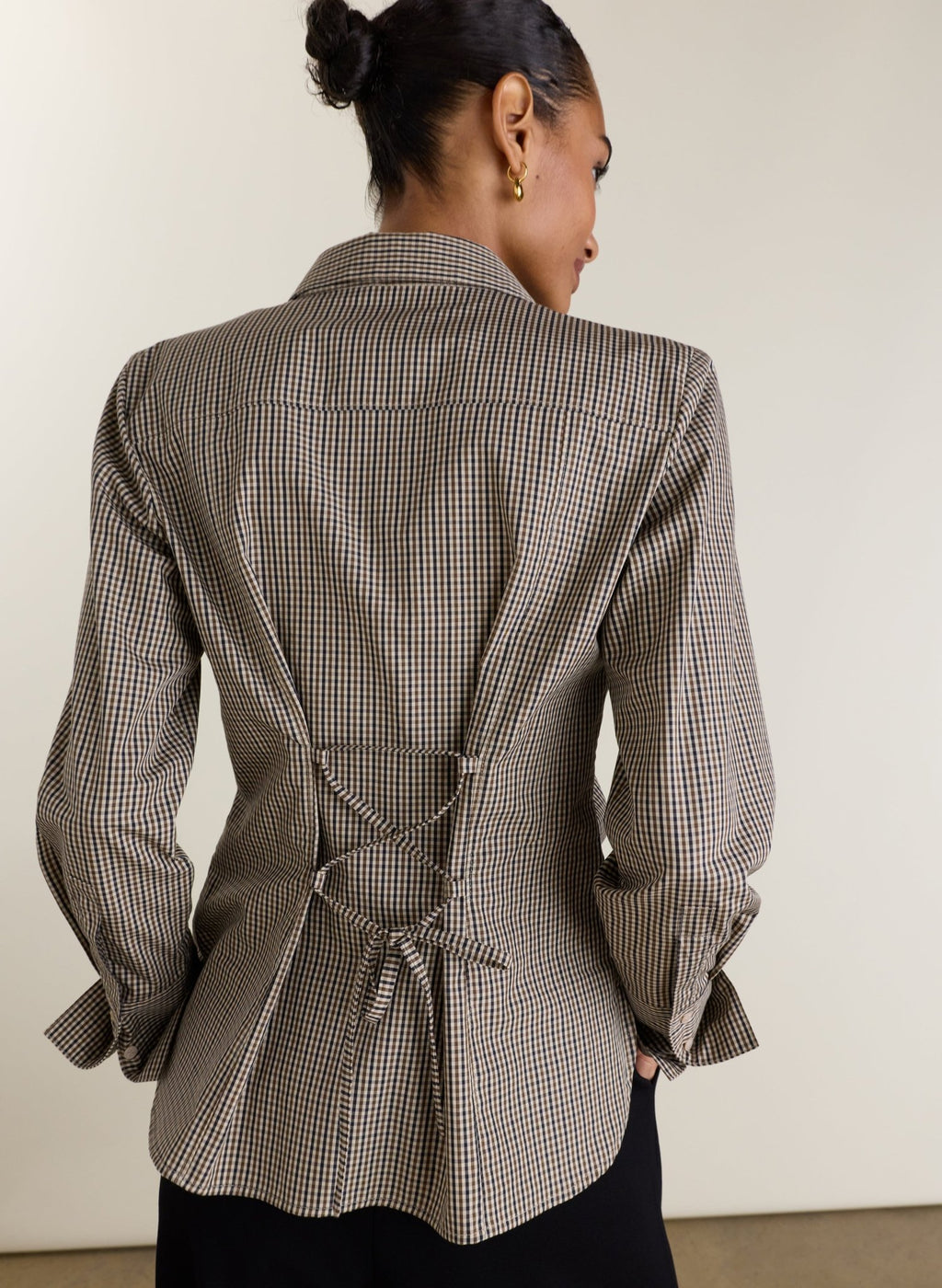 Elle Cinched Waist Shirt - Brown Check Baukjen