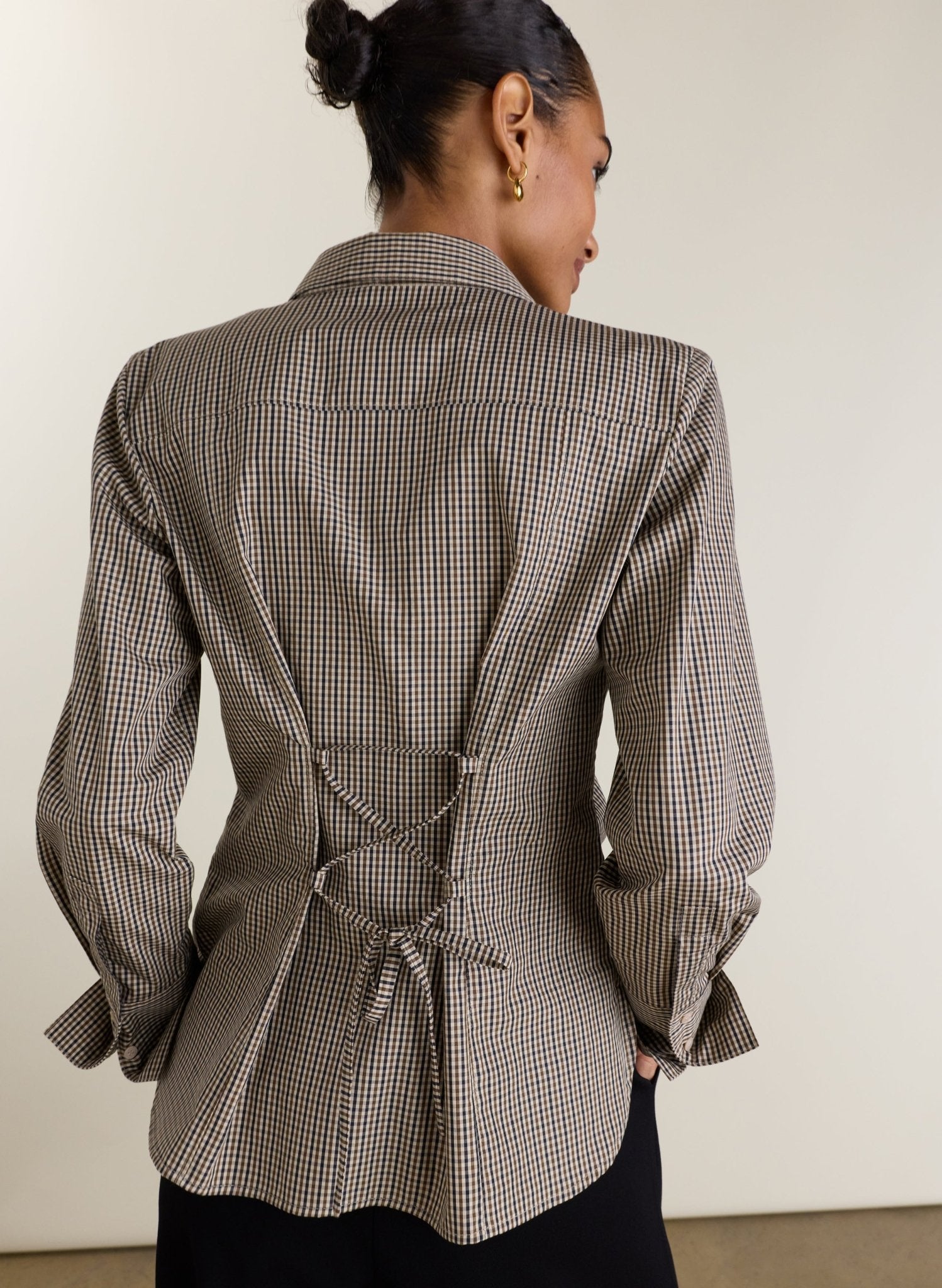 Elle Cinched Waist Shirt - Brown Check Baukjen