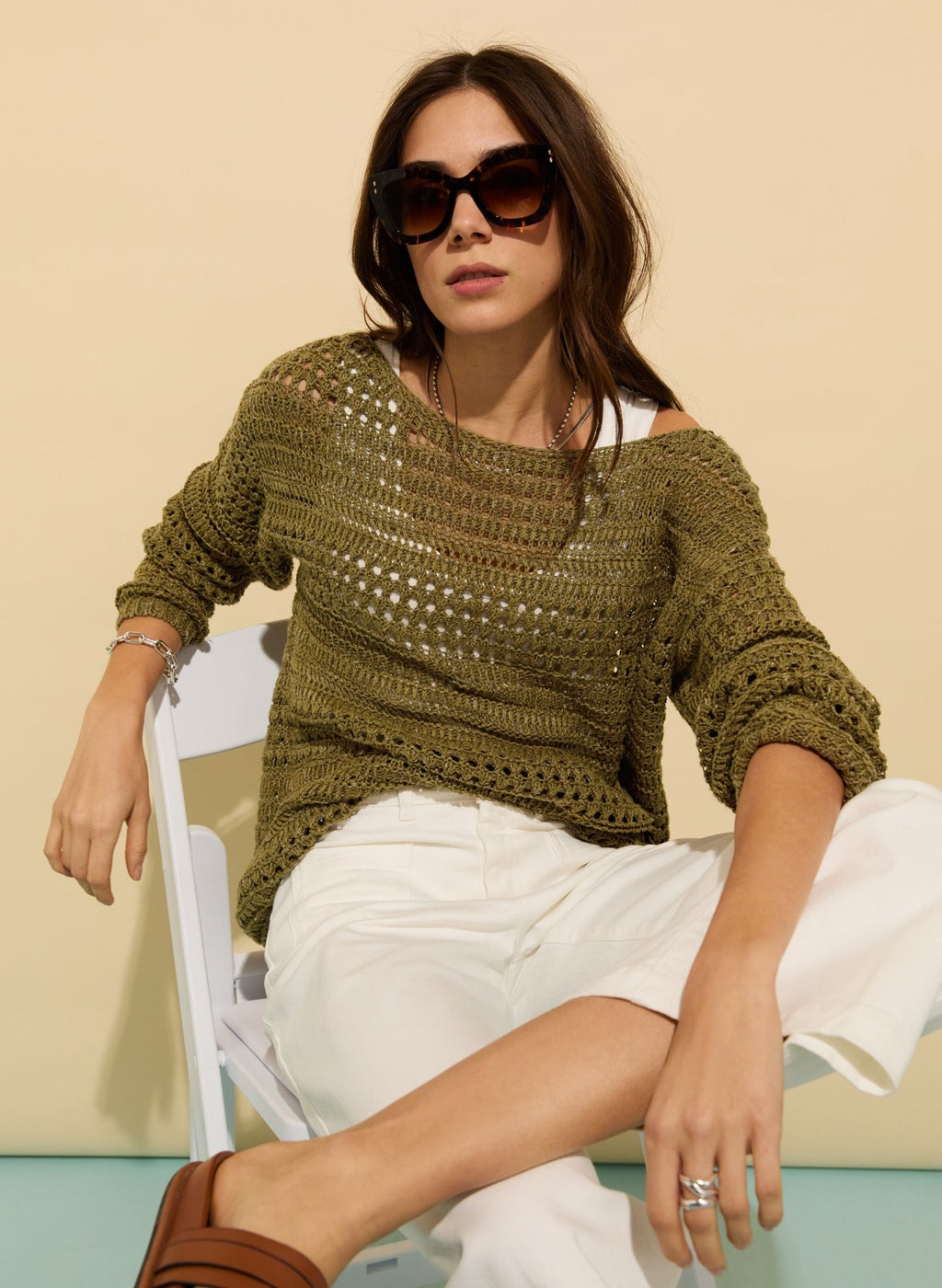 Ellinor European Flax Blend Jumper - Light Olive Baukjen