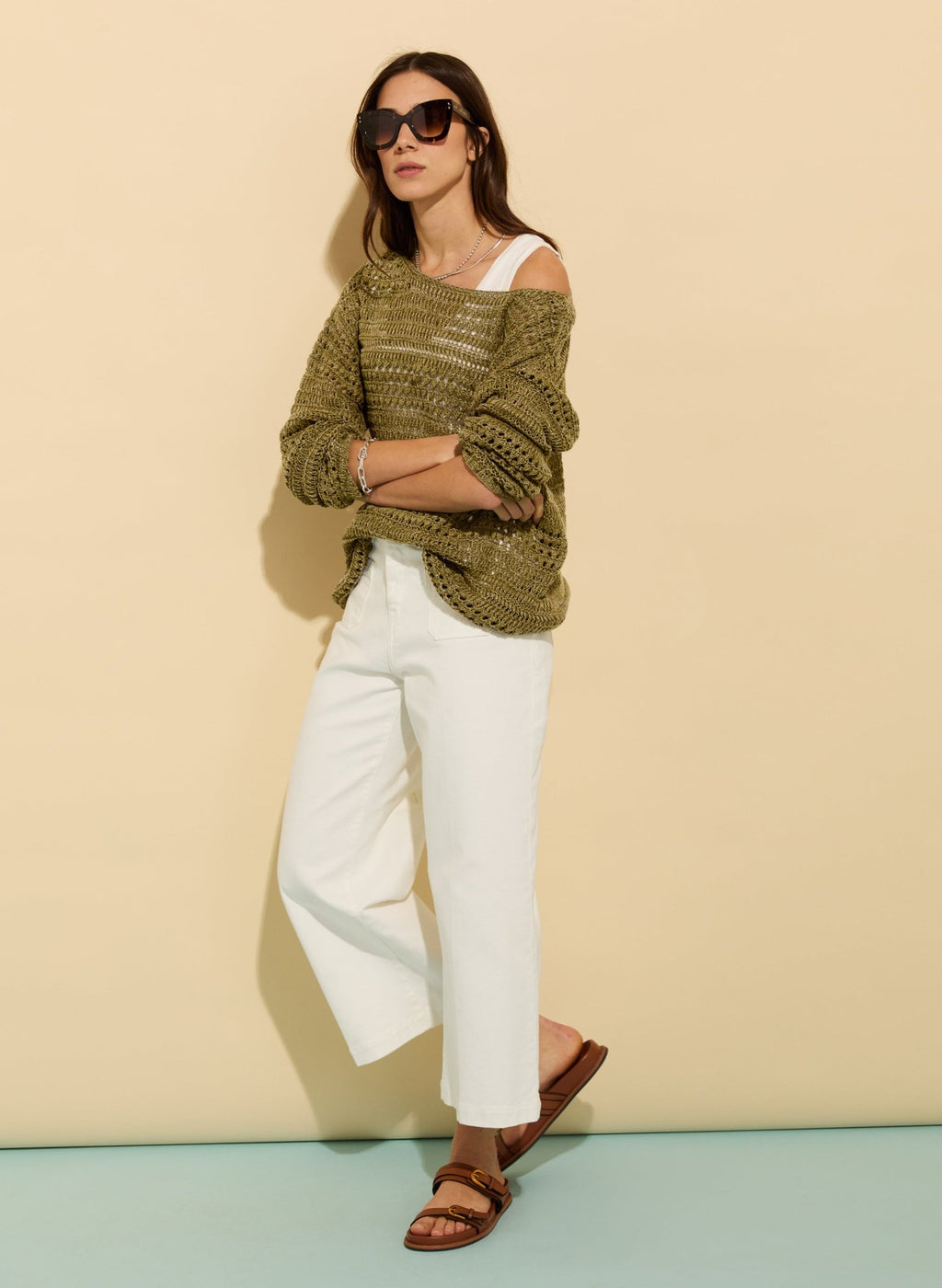 Ellinor European Flax Blend Jumper - Light Olive Baukjen