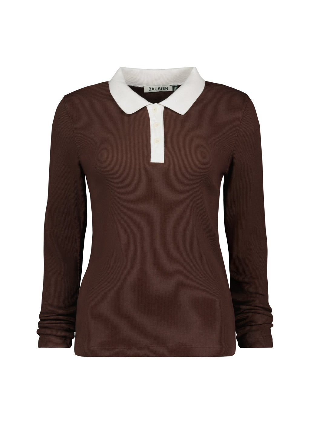 Ellison Contrast Collar Rib Polo Top - Dark Chocolate Baukjen