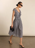 Emily Linen Gingham Midi Dress - Black & White Gingham Baukjen
