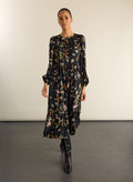 Emily Satin Midi Dress - Black Floral Baukjen