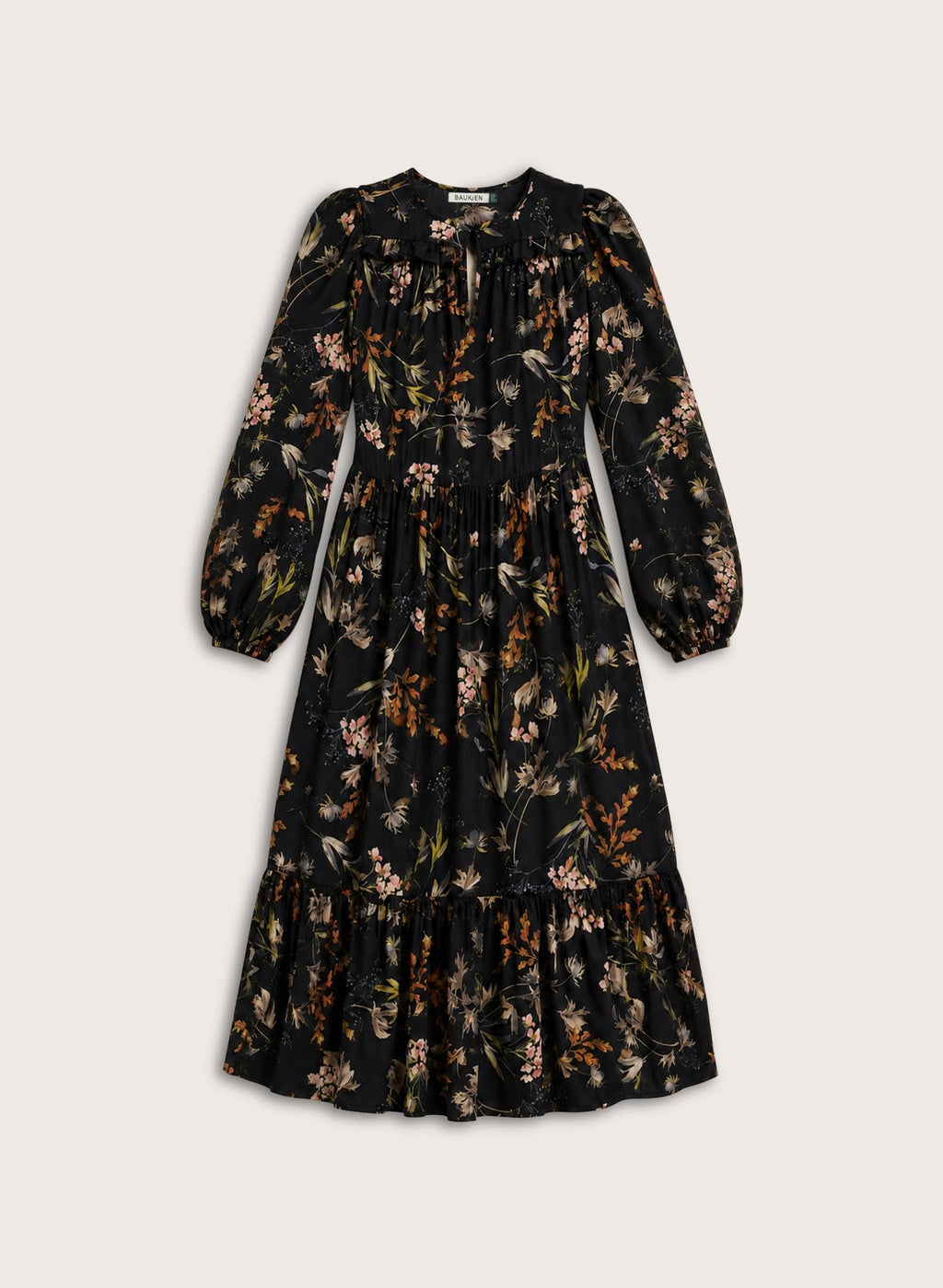 Emily Satin Midi Dress - Black Floral Baukjen