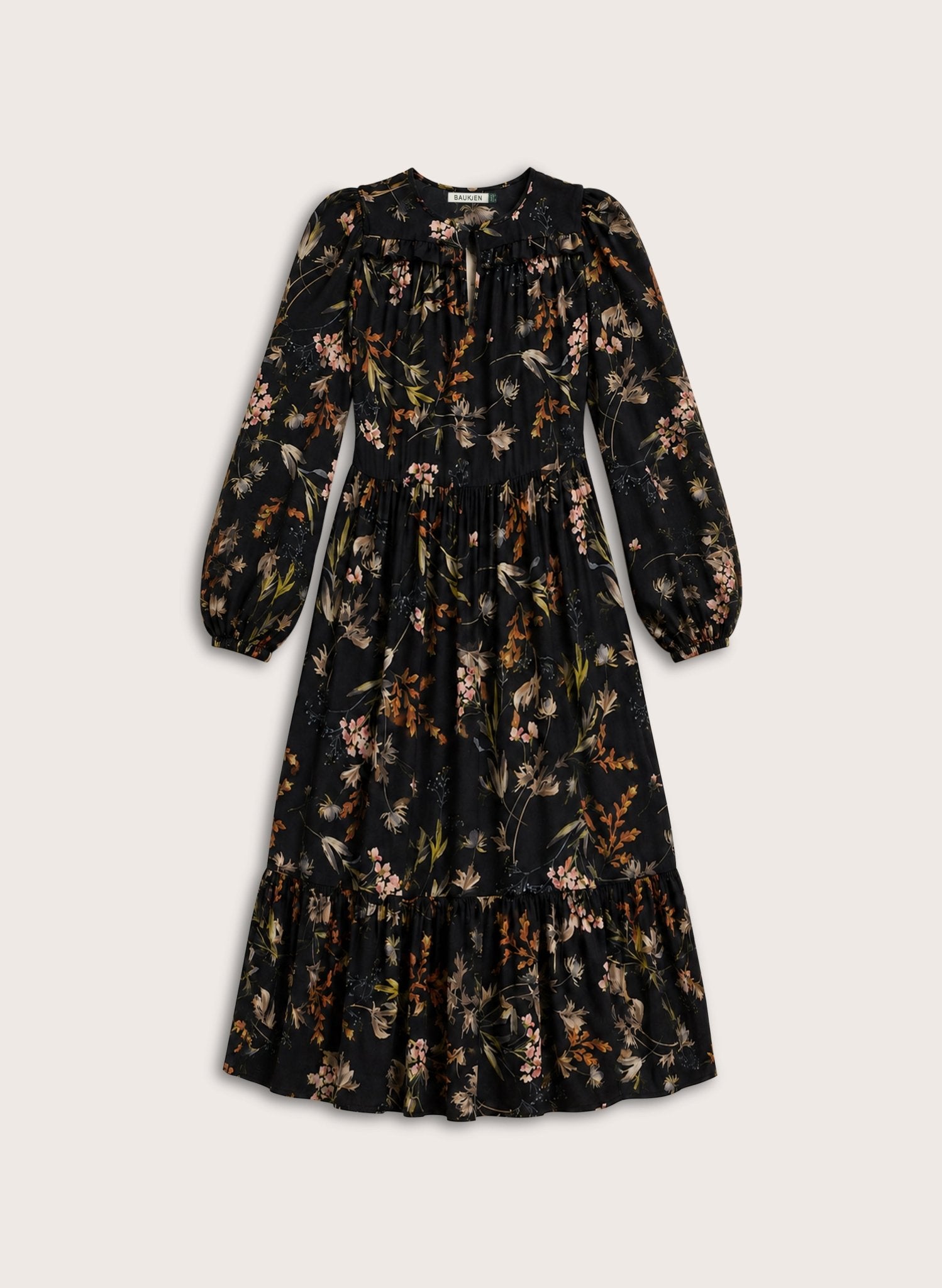 Emily Satin Midi Dress - Black Floral Baukjen