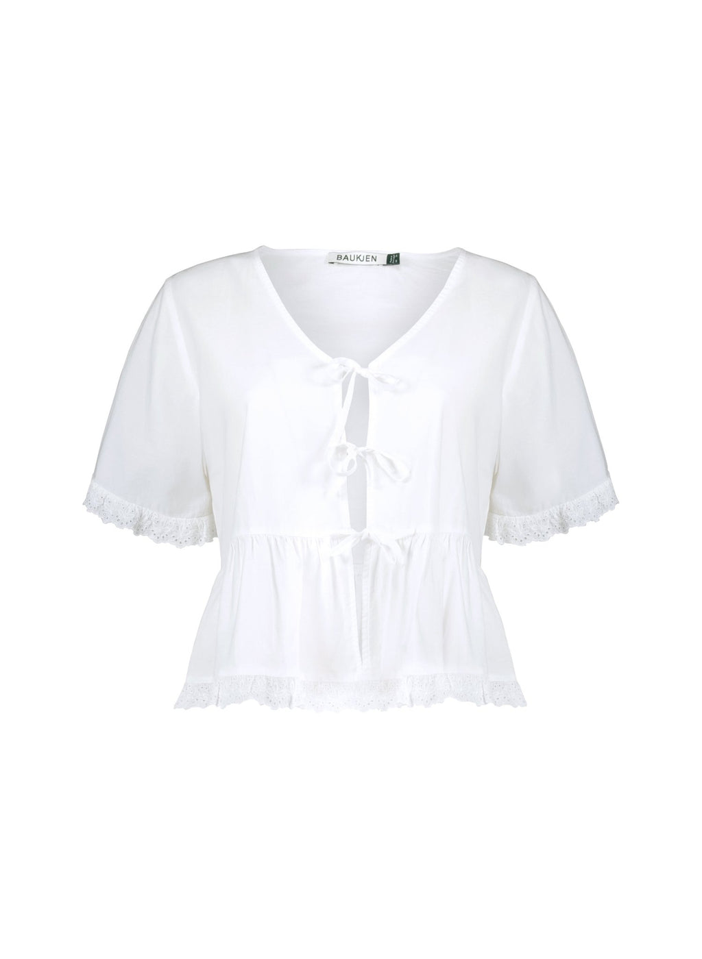 Emma Organic Cotton Broderie Detail Pyjama Top - Soft White Baukjen
