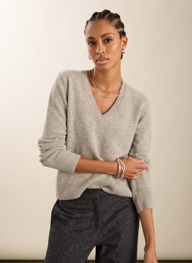 Emmeline Wool Blend V-Neck Jumper - Ash Marl Baukjen