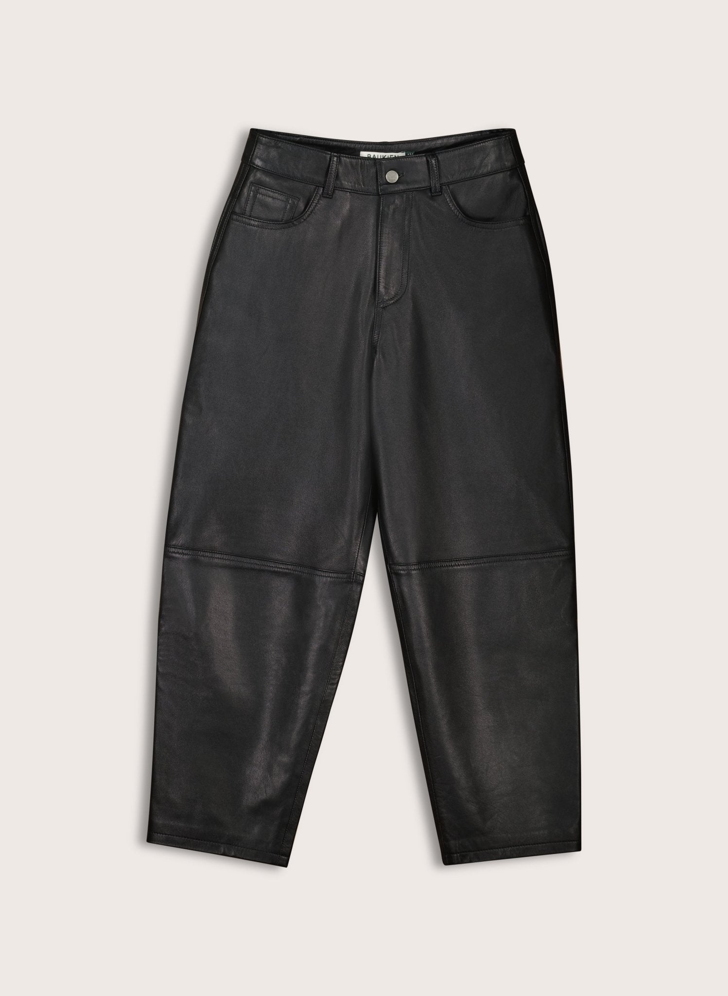 Esin Leather Barrel Leg Trousers - Caviar Black Baukjen