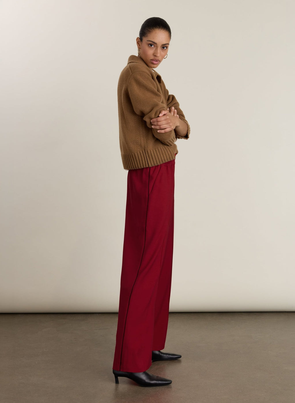 Esme Side Stripe Trousers - Deep Red & Black Baukjen