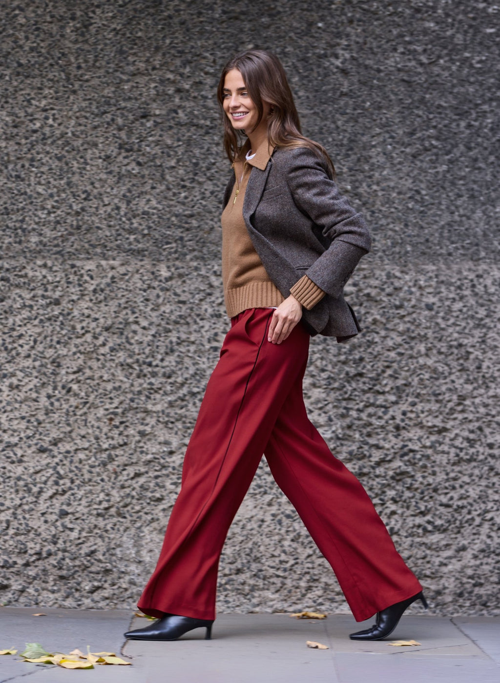 Esme Side Stripe Trousers - Deep Red & Black Baukjen